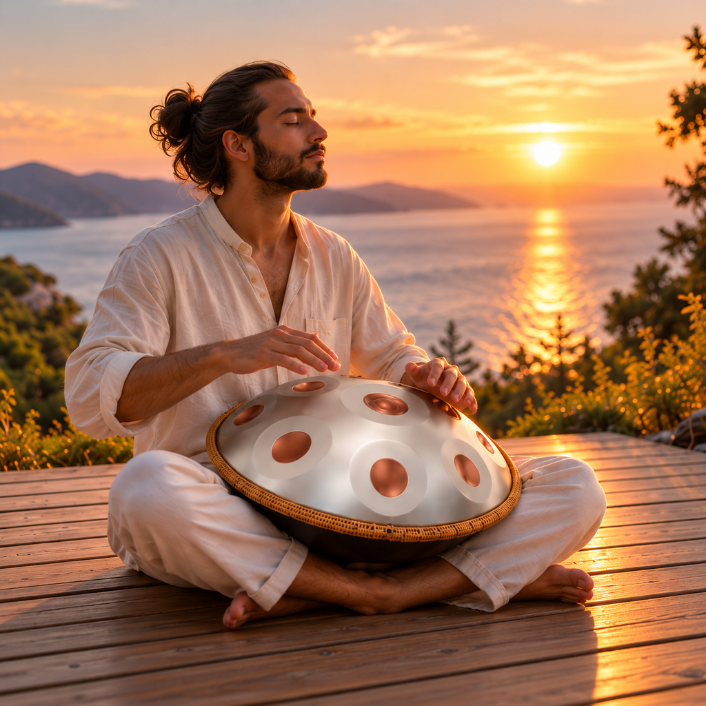 Handpan Éclipse Argent et Doré 12 Notes - Ré Mineur Kurd