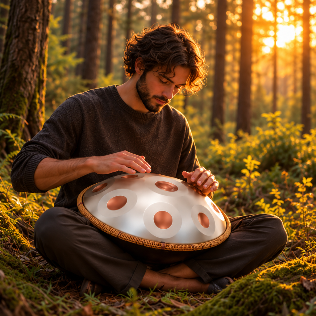Handpan Éclipse Argent et Doré 12 Notes - Ré Mineur Kurd