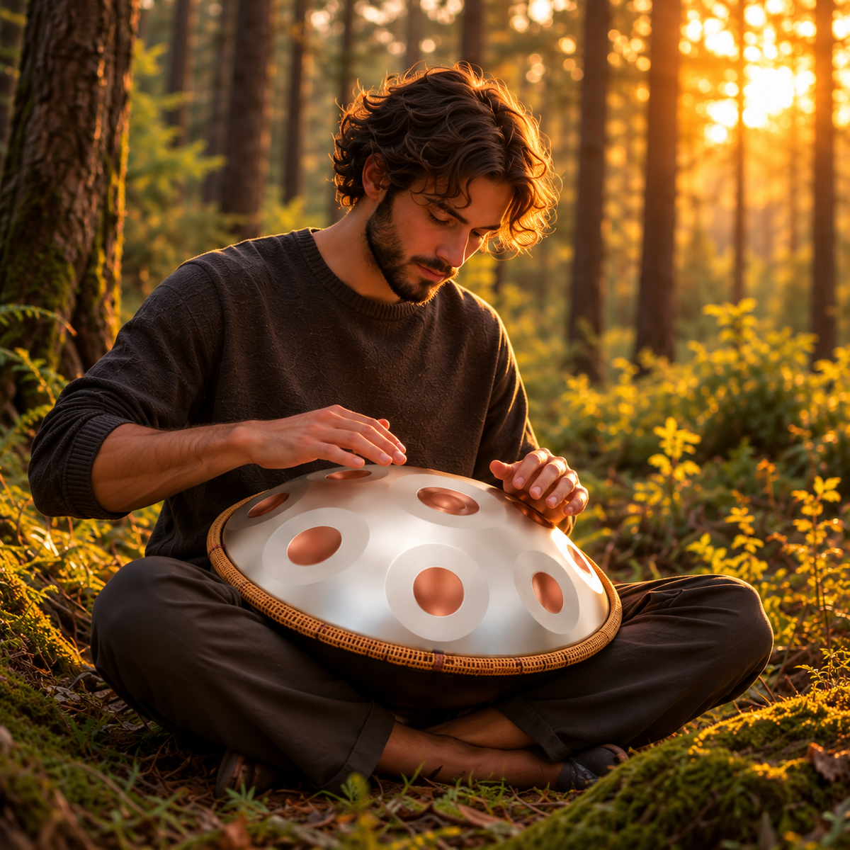 Handpan Éclipse Argent et Doré 12 Notes - Ré Mineur Kurd