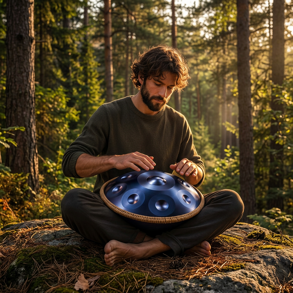 Handpan Éclipse Bleu 12 Notes - Ré Mineur Kurd 432 Hz